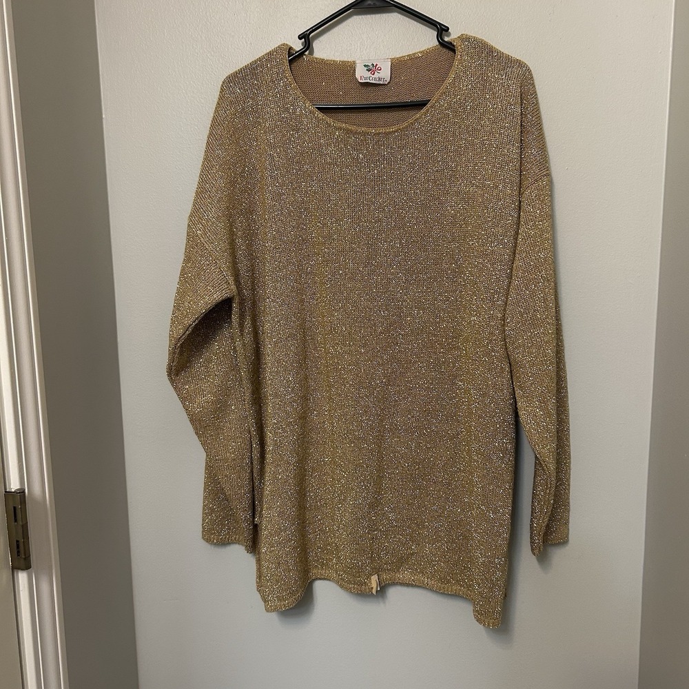 Vtg. Nutcracker Gold Metalic Fleck Long Sleeve Holiday Party Top Women's L New